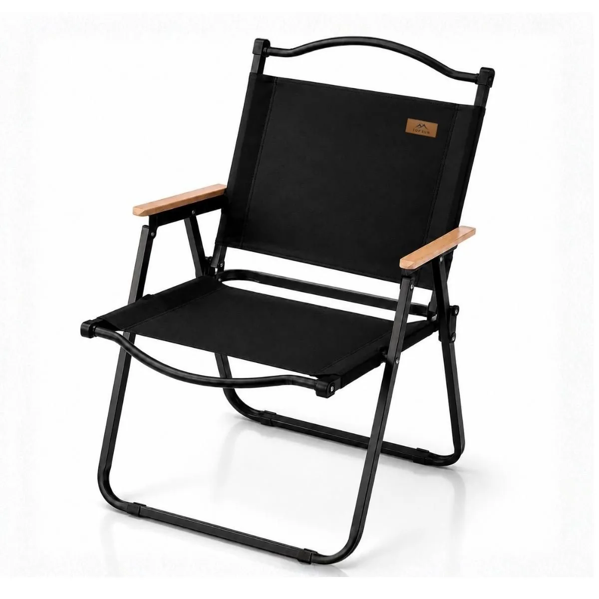 TOPSUN kermit — black canvas camp chair with wood arms, studio shot